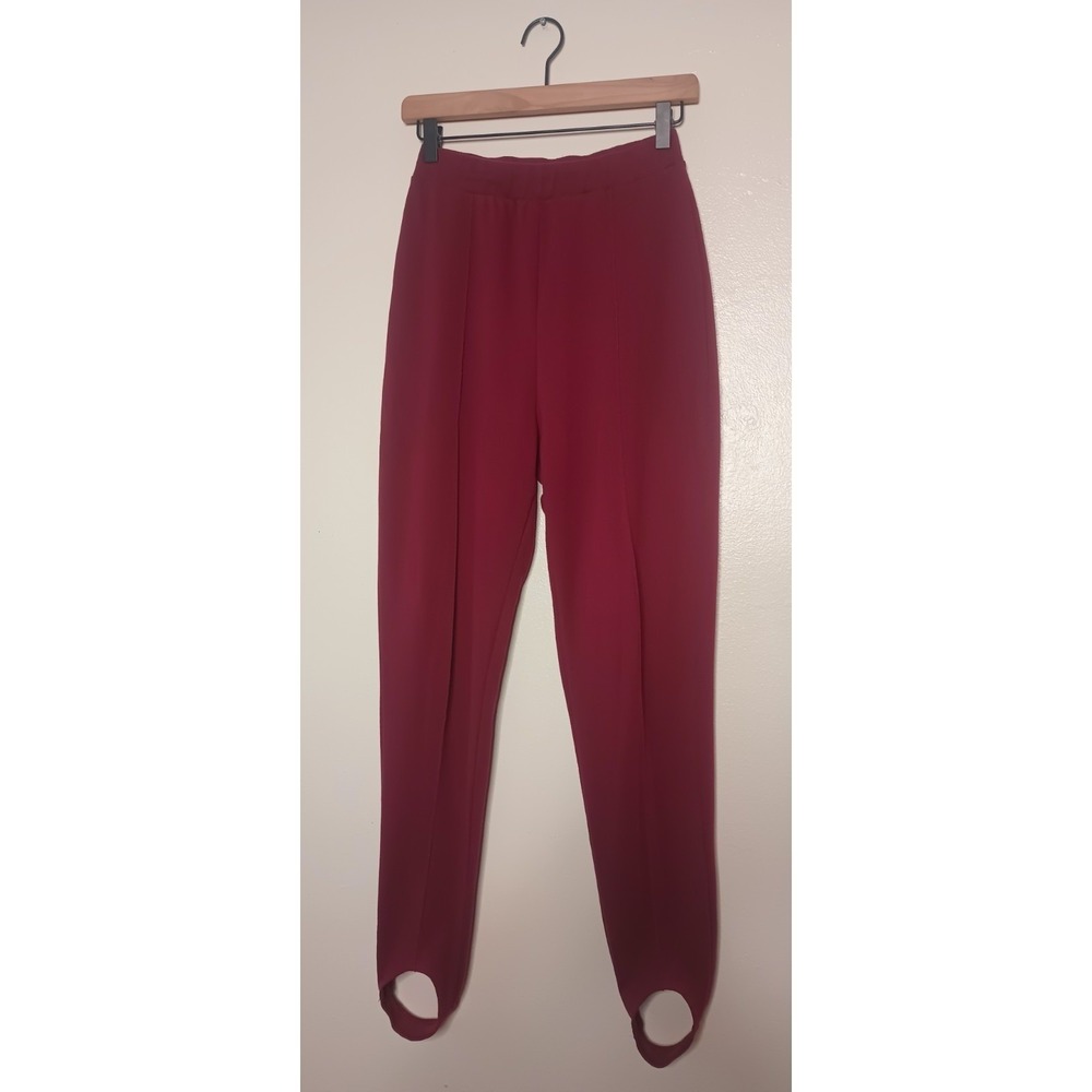 VTG 90s Y2K White Stag Stirrup Leggings Womens M Wine Red High Rise Knit